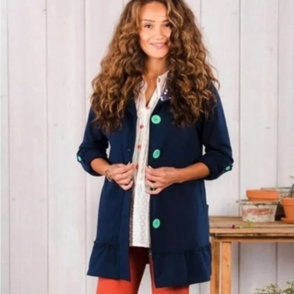 Matilda Jane Navy Blue Button Up ruffle hem Jacket szM - Picture 10 of 10